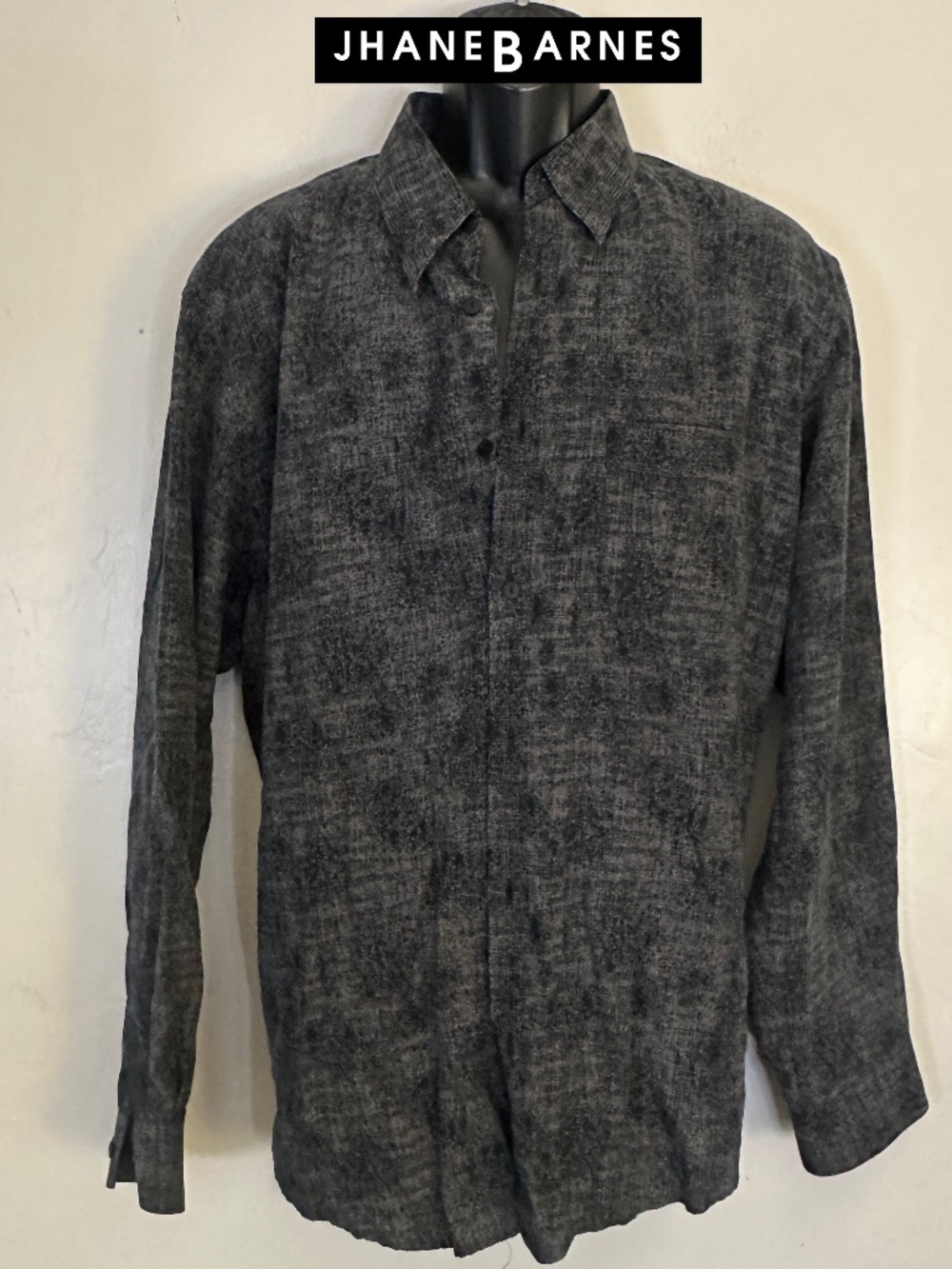 Jhane Barnes Button Down Large Gently worn 100% lyocell Hidden snaps 25" armpits